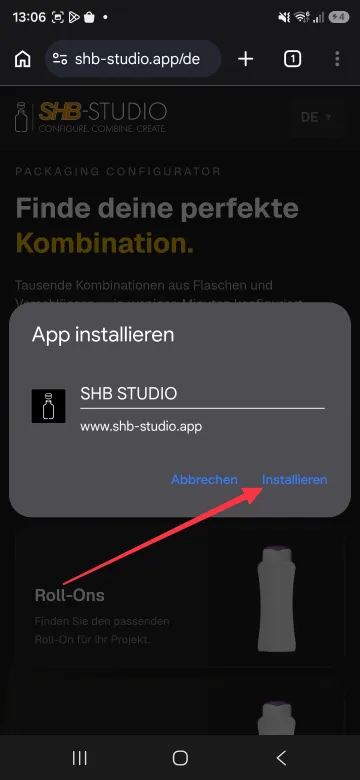 Dialog „App installieren“ mit Button „Installieren“